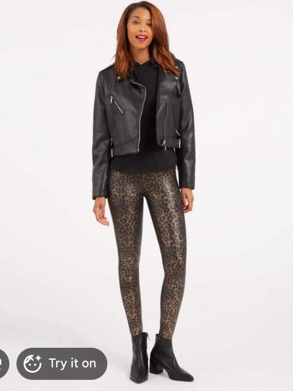 SPANX Cheetah Faux Leather Leggings Womens Petite XL XLP